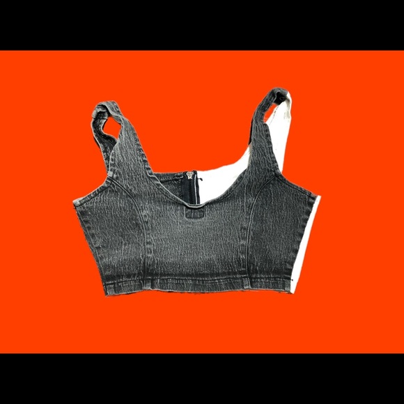 Vintage 90s denim zip up crop top size medium - Picture 3 of 3